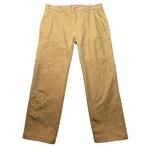 Coleman Fleece Lined Canvas Pants Men 38x32 Brown Utility Workwear SACF0P5184